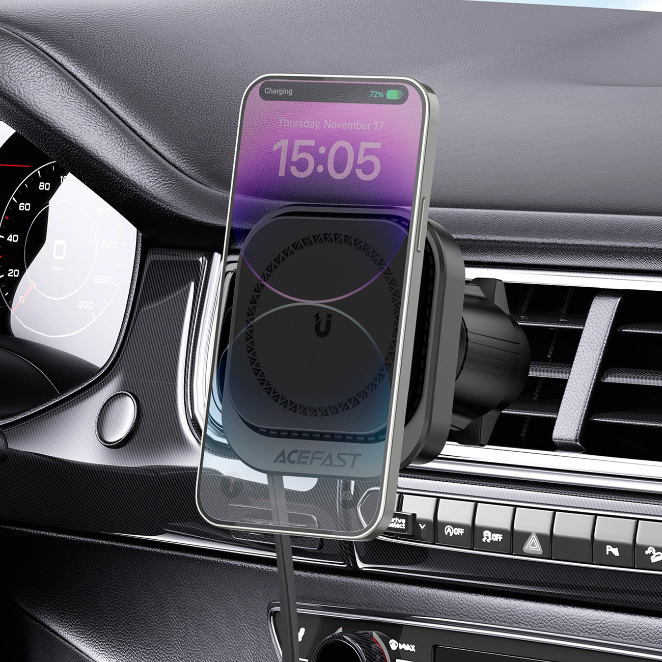 Автодержатель с беспроводной зарядкой ACEFAST D32 Fast Wireless Charger Magnetic Car Holder Black