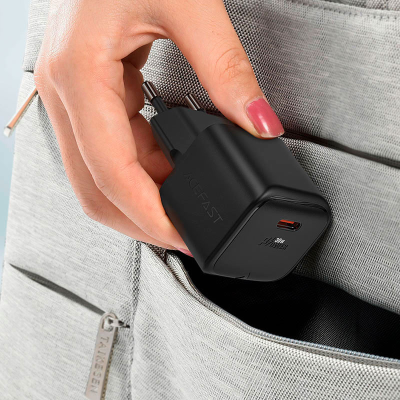 Зарядное устройство ACEFAST A77 Mini Fast Charge Wall Charger GaN PD30W (1xUSB-C) Black