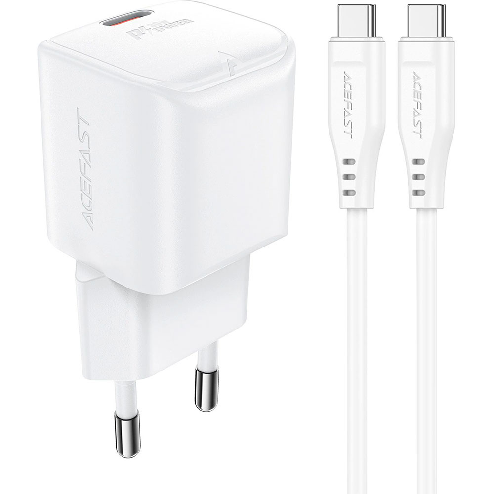 Зарядное устройство ACEFAST A77 Mini Fast Charge Wall Charger GaN PD30W (1xUSB-C) White w/Type-C cable