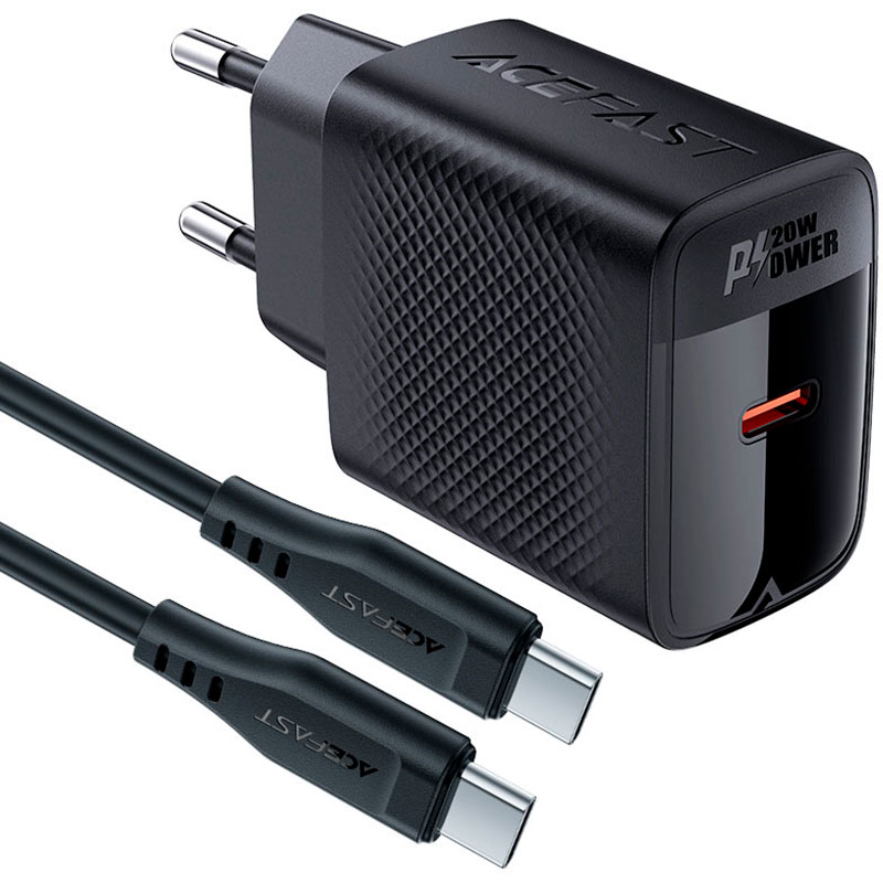 Зарядний пристрій ACEFAST A82 Fast Charge Wall Charger GaN PD20W (1xUSB-C) Black w/Type-C cable