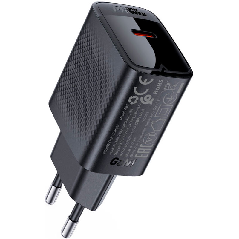 Зарядний пристрій ACEFAST A82 Fast Charge Wall Charger GaN PD20W (1xUSB-C) Black w/Type-C cable