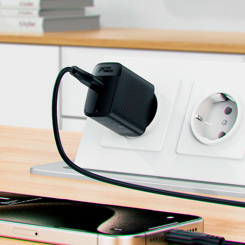 Зарядний пристрій ACEFAST A82 Fast Charge Wall Charger GaN PD20W (1xUSB-C) Black w/Type-C cable