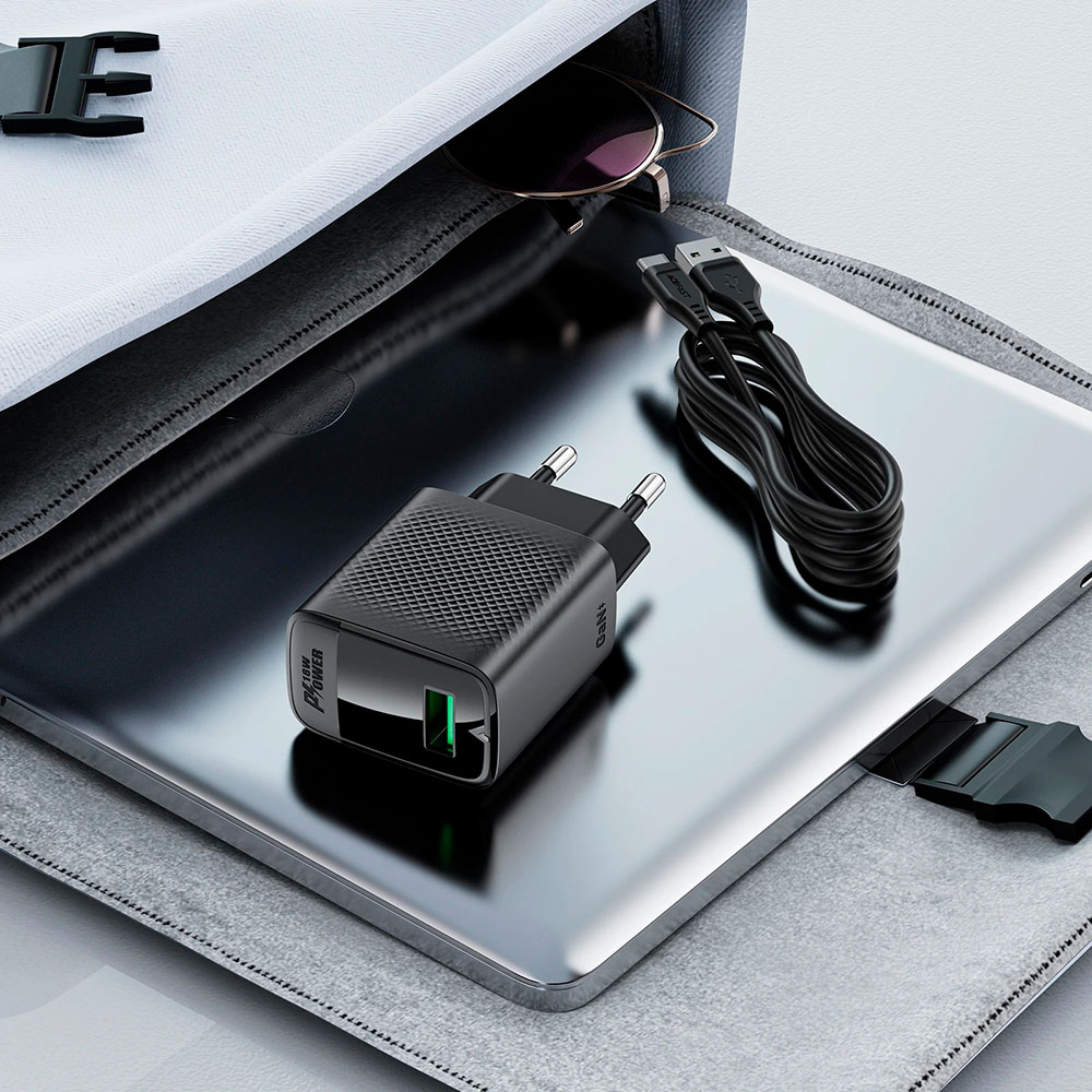 Зарядний пристрій ACEFAST A90 Fast Charge Wall Charger QC18W (1xUSB-A) Black w/Type-C cable