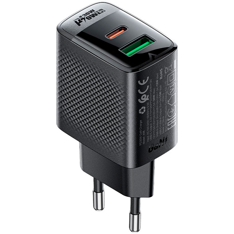 Зарядний пристрій ACEFAST A98 Fast Charge Wall Charger GaN PD30W (1xUSB-C, 1xUSB-A) Black