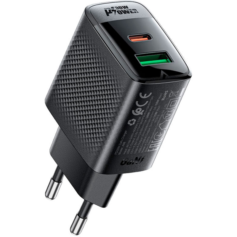 Зарядний пристрій ACEFAST A98 Fast Charge Wall Charger GaN PD30W (1xUSB-C, 1xUSB-A) Black
