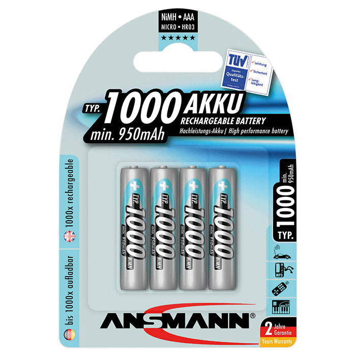 Аккумулятор ANSMANN AAA 1000mAh 4шт/уп (5030882)