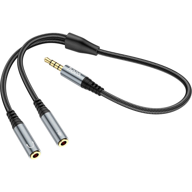 Адаптер HOCO UPA21 2-in-1 3.5 Headset Audio Adapter Cable Male to Dual Female mini-jack 3.5mm (M) - 2xmini-jack 3.5mm (F) Gray