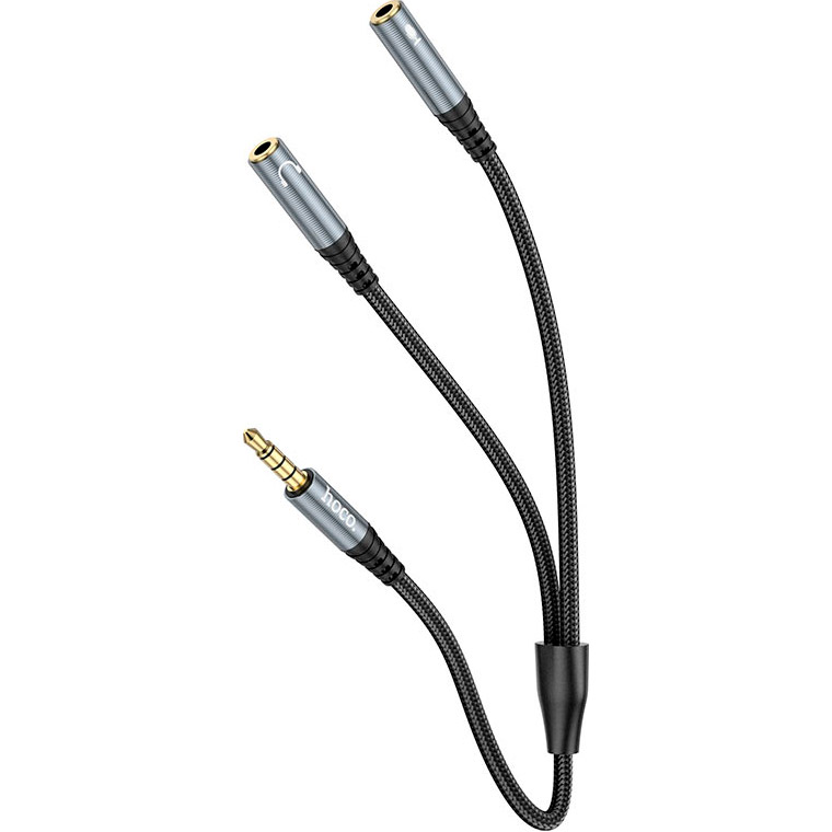 Адаптер HOCO UPA21 2-in-1 3.5 Headset Audio Adapter Cable Male to Dual Female mini-jack 3.5mm (M) - 2xmini-jack 3.5mm (F) Gray
