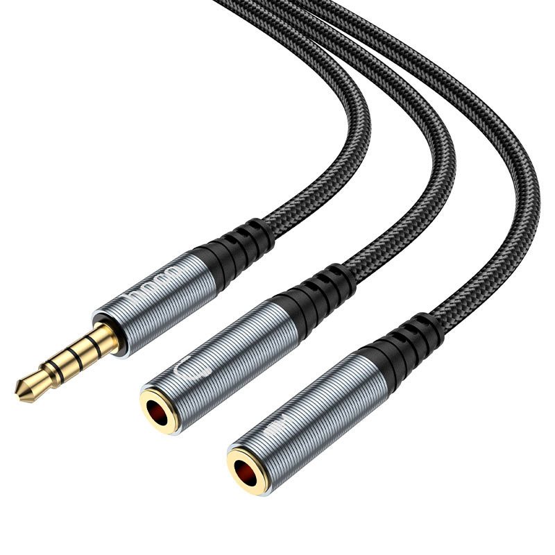 Адаптер HOCO UPA21 2-in-1 3.5 Headset Audio Adapter Cable Male to Dual Female mini-jack 3.5mm (M) - 2xmini-jack 3.5mm (F) Gray