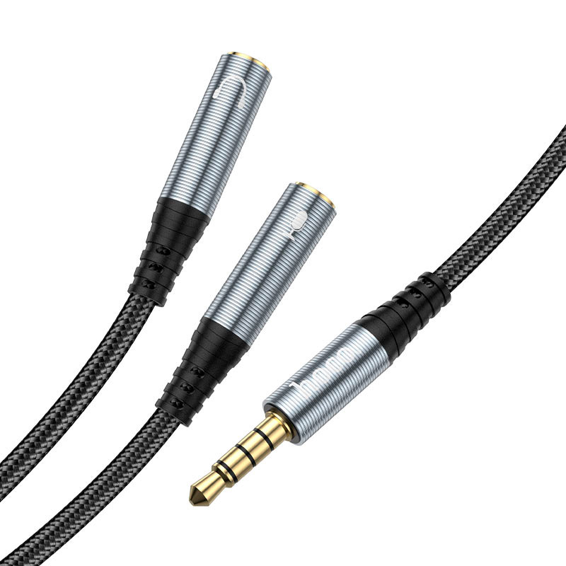 Адаптер HOCO UPA21 2-in-1 3.5 Headset Audio Adapter Cable Male to Dual Female mini-jack 3.5mm (M) - 2xmini-jack 3.5mm (F) Gray