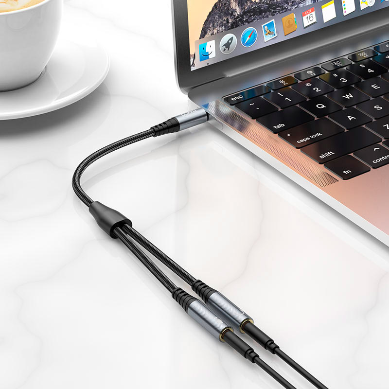 Адаптер HOCO UPA21 2-in-1 3.5 Headset Audio Adapter Cable Male to Dual Female mini-jack 3.5mm (M) - 2xmini-jack 3.5mm (F) Gray