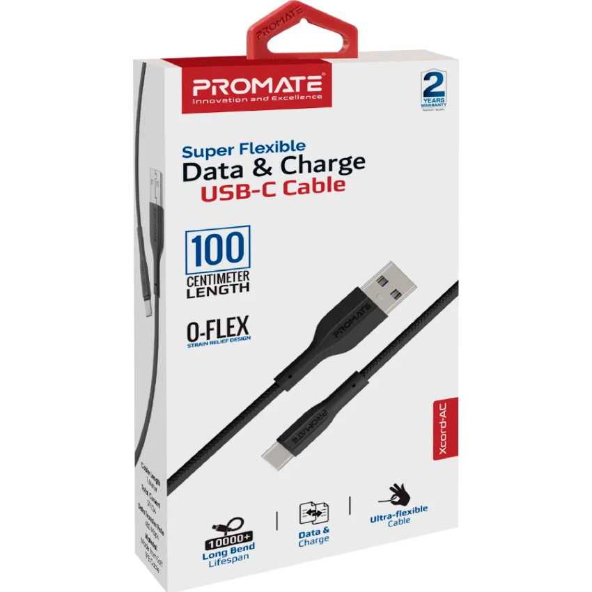 Кабель PROMATE XCord-AC USB-A to USB-C 1м Black
