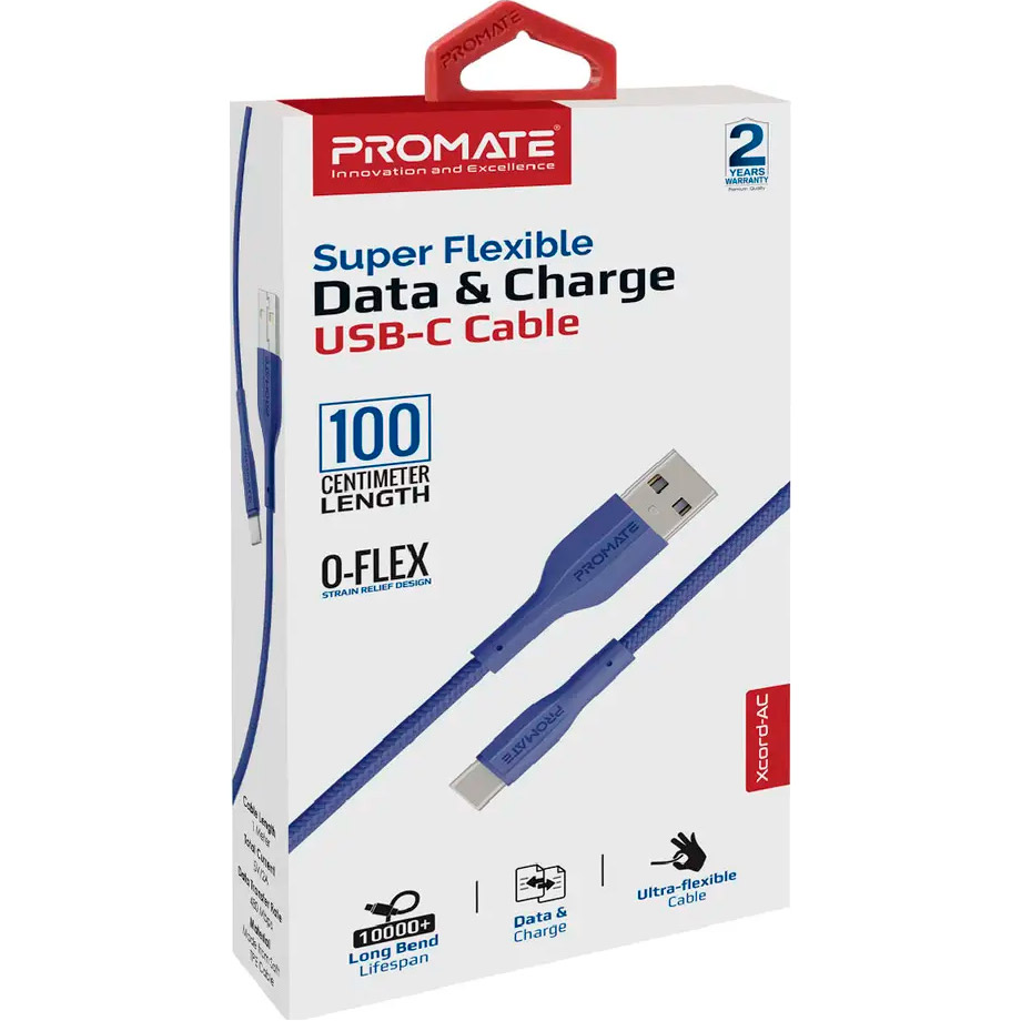 Кабель PROMATE XCord-AC USB-A to USB-C 1м Navy