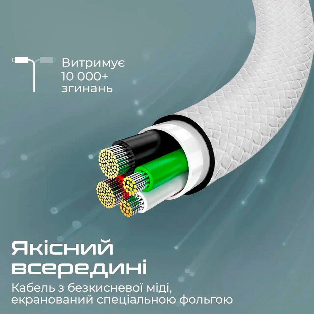 Кабель PROMATE XCord-CC USB-C to USB-C PD 60W 1м White