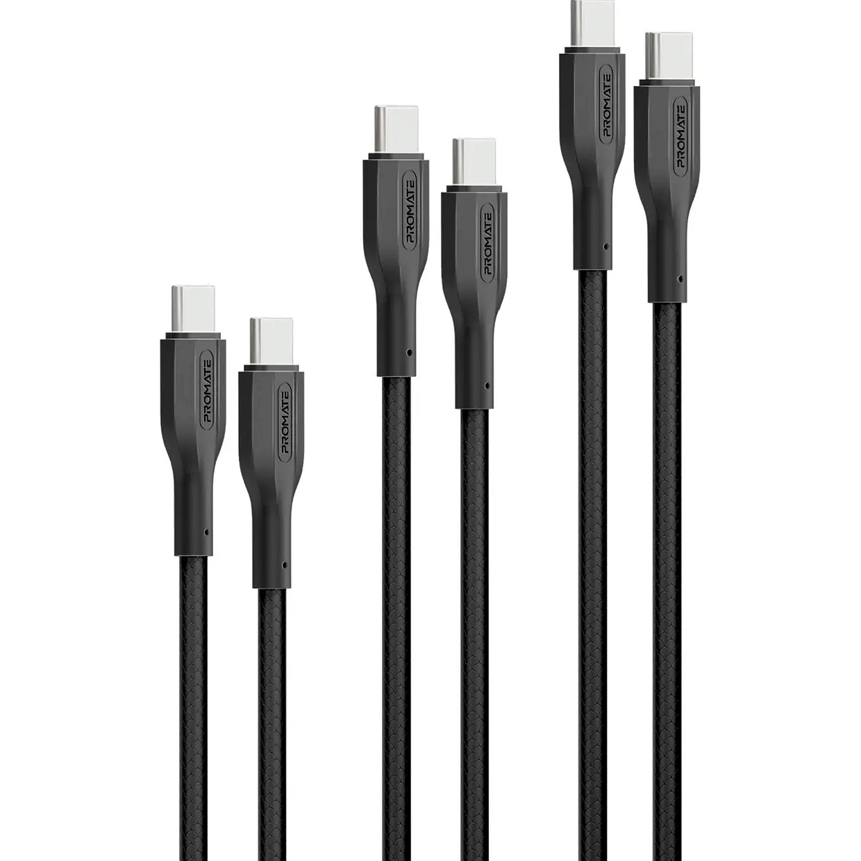 Комплект з 3 кабелів PROMATE CableKit-CC USB-C to USB-C PD 60W Black