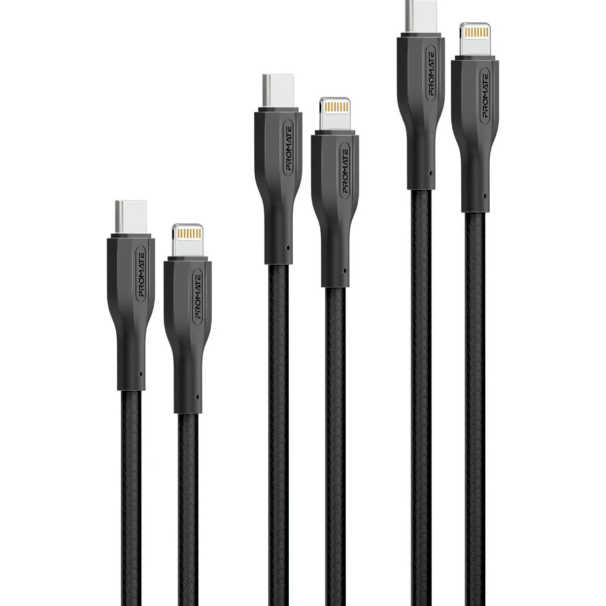 Комплект з 3 кабелів PROMATE CableKit-Ci USB-C to Lightning PD 27W Black