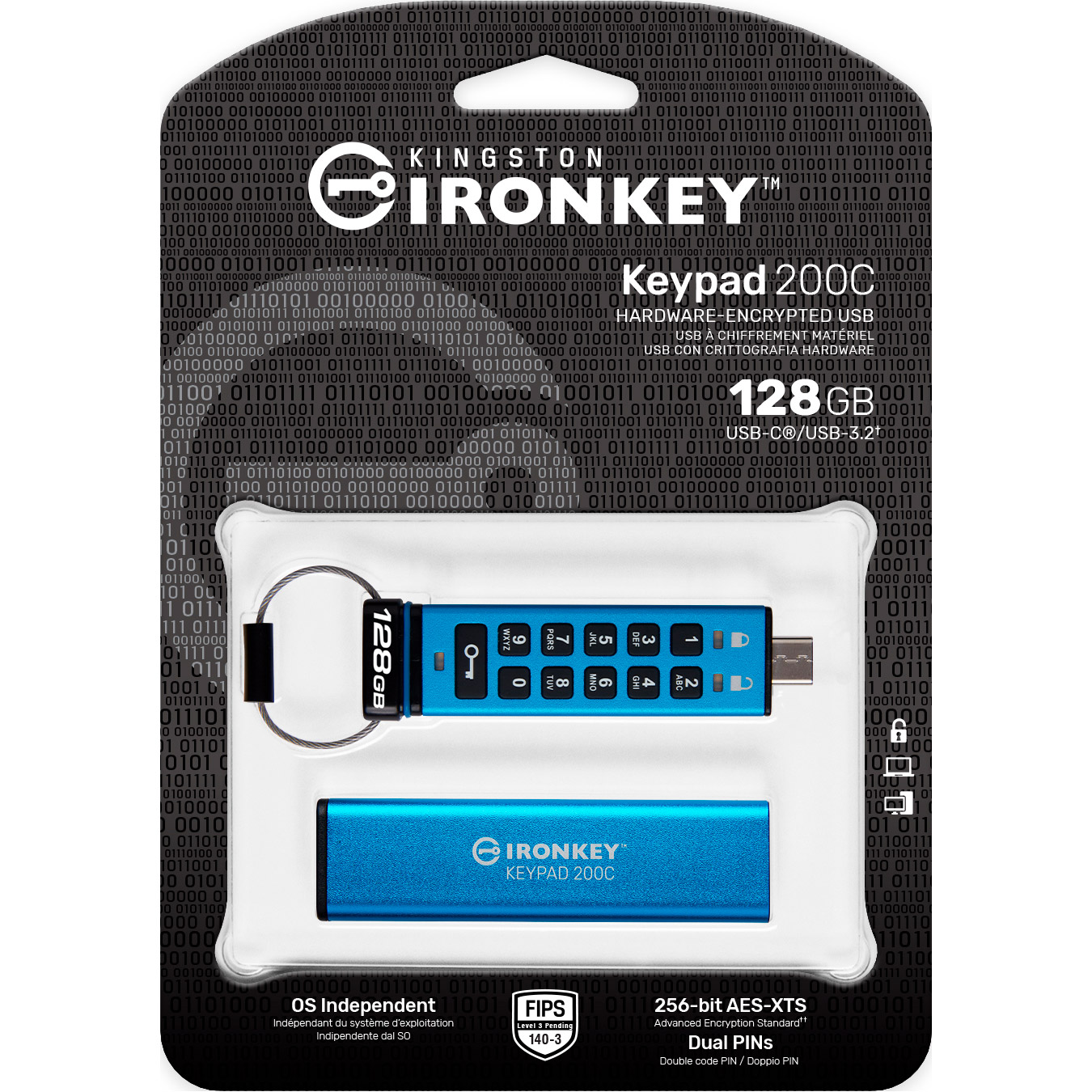 Флешка 128GB KINGSTON IronKey Keypad 200 USB 3.2 Type-C Blue (IKKP200C/128GB)