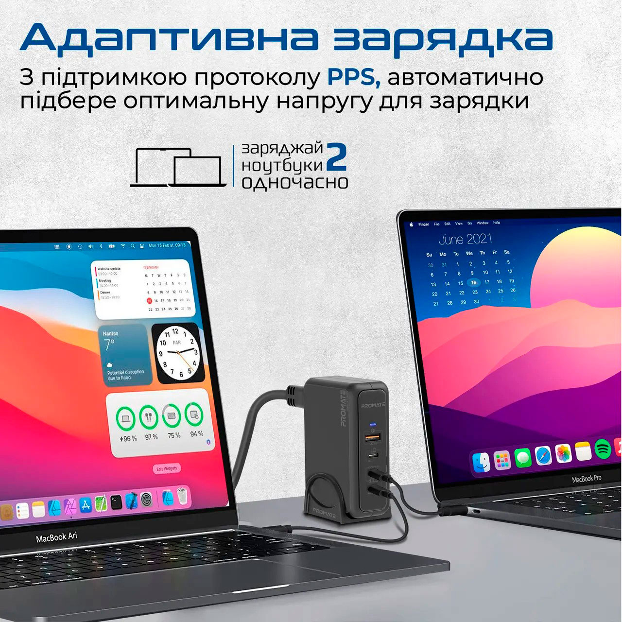 Зарядний пристрій PROMATE GaNPort-140W 1xUSB-A, 3xUSB-C, QC3.0, PD3.1, 140W GaNFast Black w/Type-C cable
