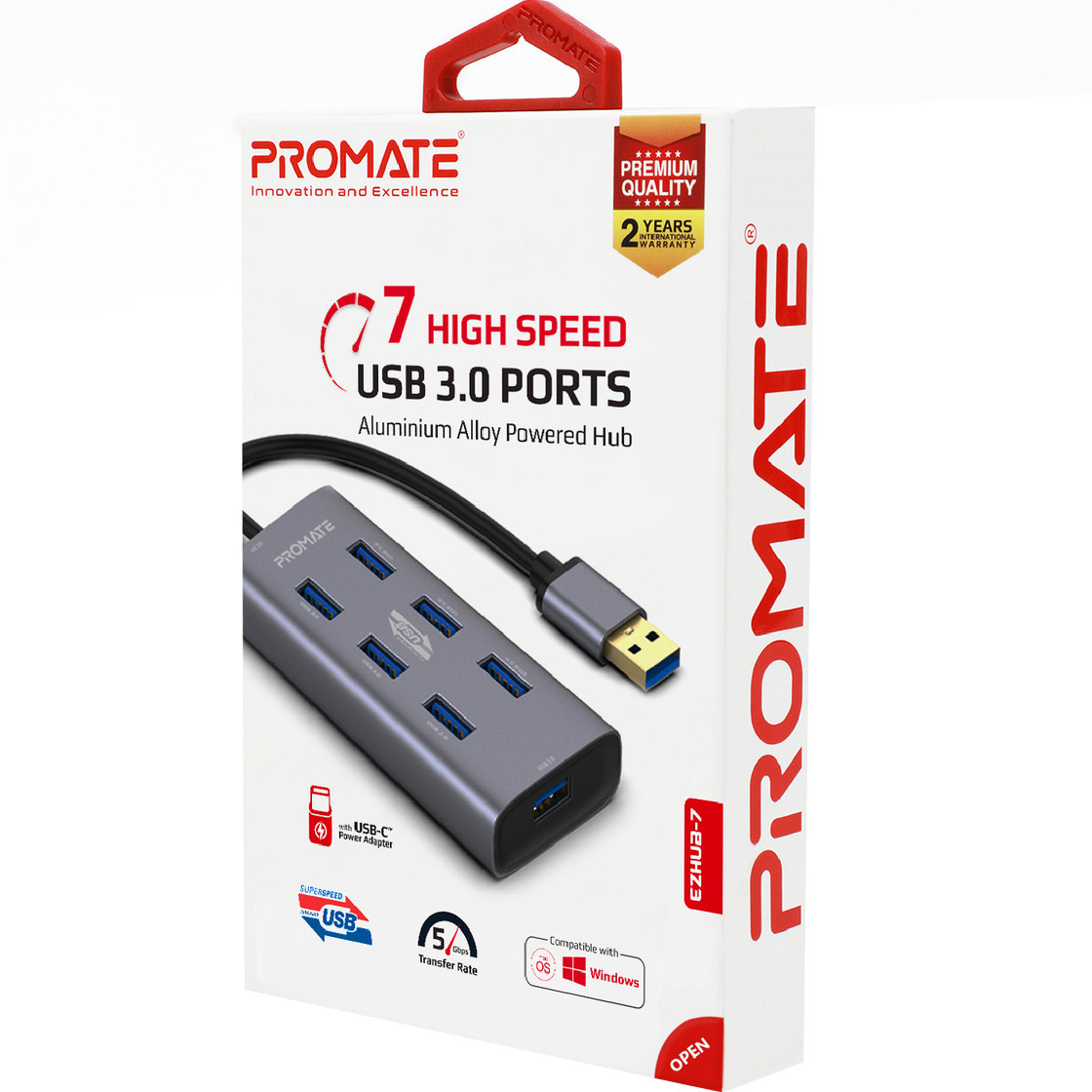 USB-хаб PROMATE EzHub-7 Aluminium Alloy Powered Hub Gray