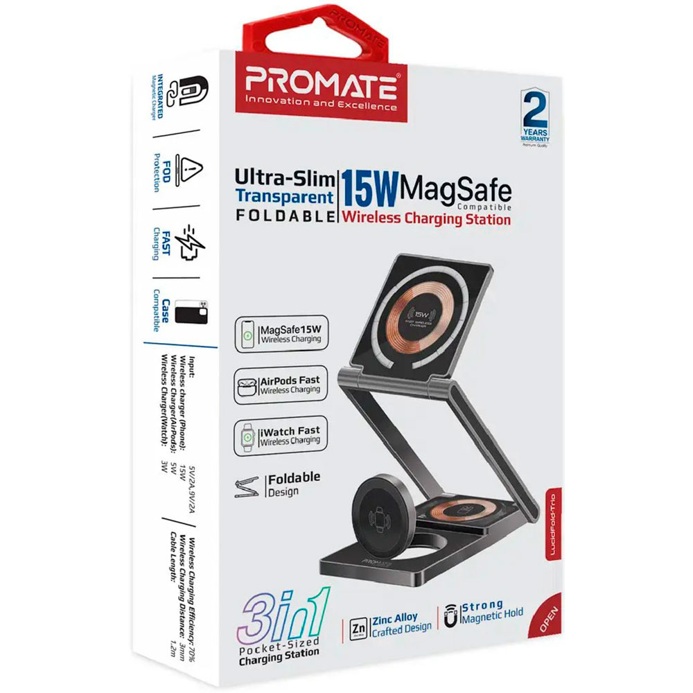 Бездротовий зарядний пристрій PROMATE LucidFold-Trio 15W MagSafe Charging Station Black