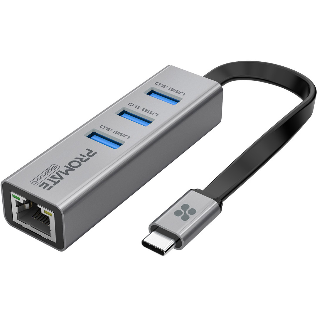 Порт-реплікатор PROMATE GigaHub-C Multi-Port USB-C Hub with Ethernet Adapter Gray