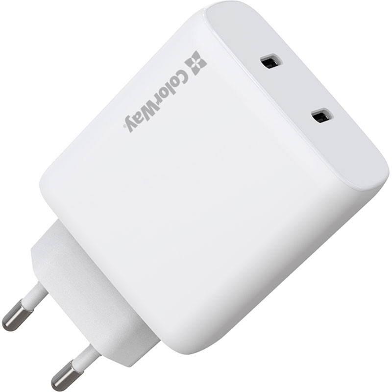 Зарядний пристрій COLORWAY GaN Mini 50W 2xUSB-C Dual Quick Charging White (CW-CHS050PD-WT)