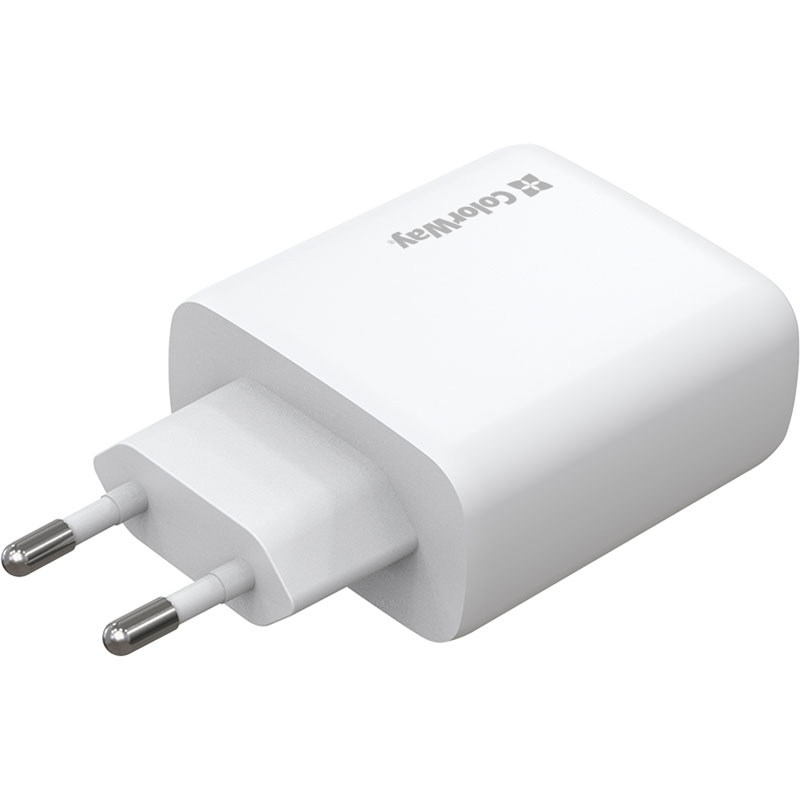 Зарядний пристрій COLORWAY GaN Mini 50W 2xUSB-C Dual Quick Charging White (CW-CHS050PD-WT)