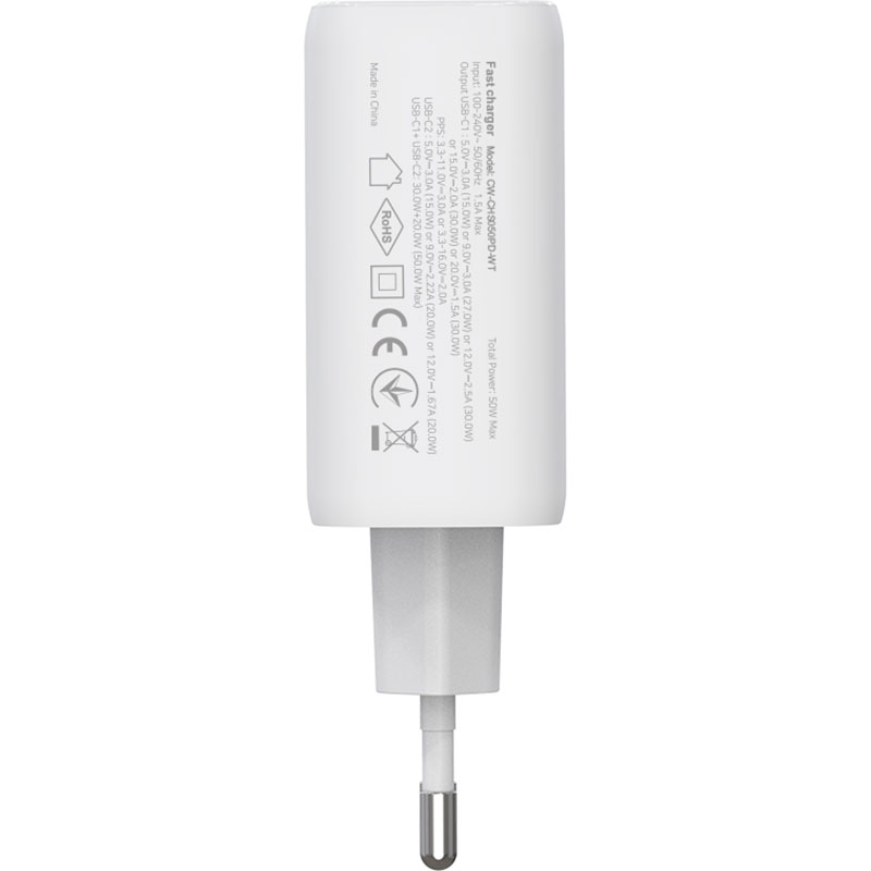 Зарядний пристрій COLORWAY GaN Mini 50W 2xUSB-C Dual Quick Charging White (CW-CHS050PD-WT)