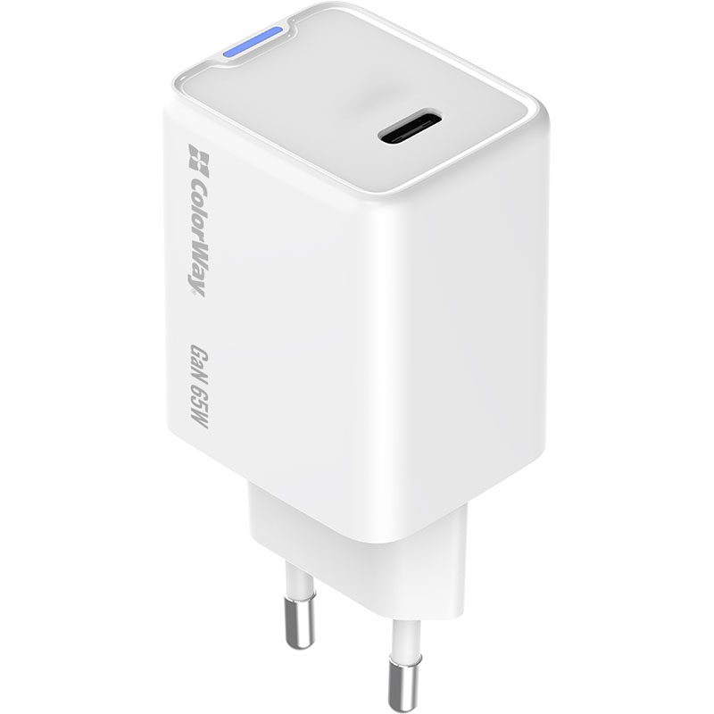 Зарядний пристрій COLORWAY GaN Mini 65W 1xUSB-C Fast Charging White (CW-CHS049PD-WT)
