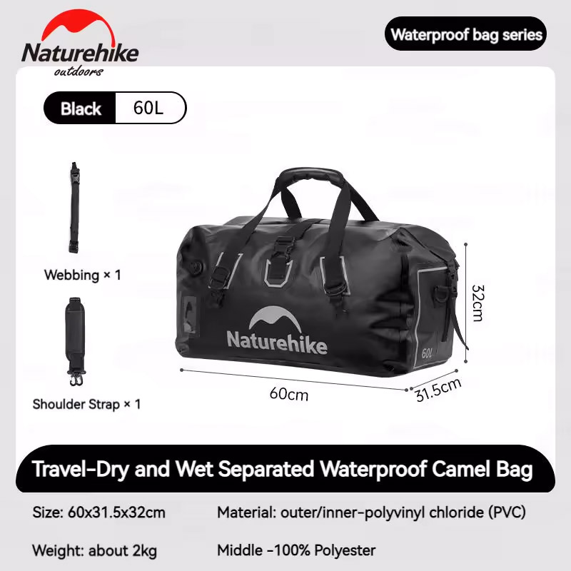 Сумка дорожная NATUREHIKE CNK2450XB015 Outdoor PX6 Waterproof Bag 60L Black (6975641883760)