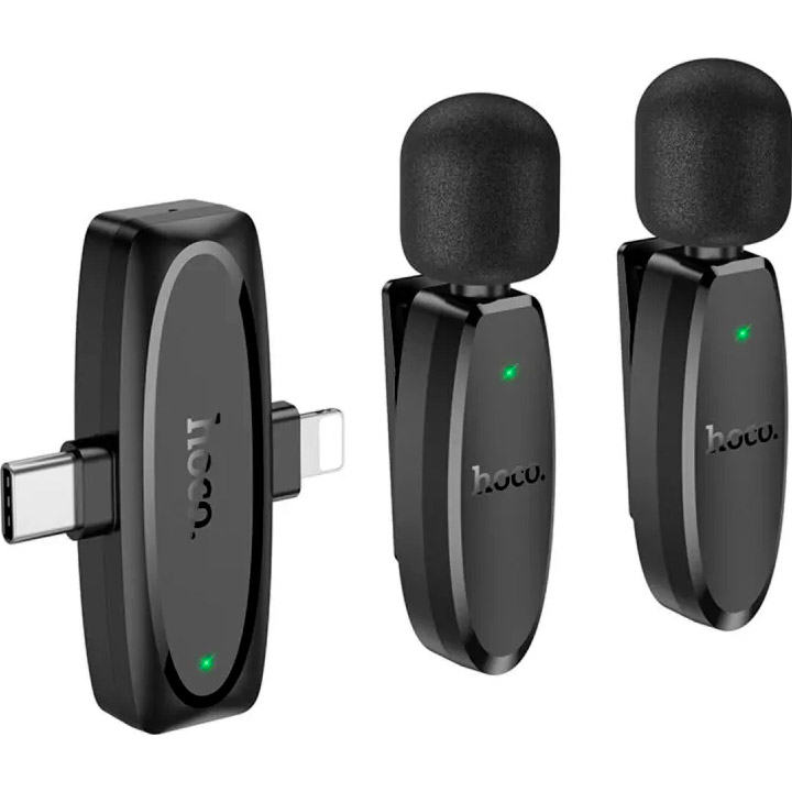 Беспроводной петличный микрофон HOCO L15 Crystal Dual-mic Lightning/Type-C Black