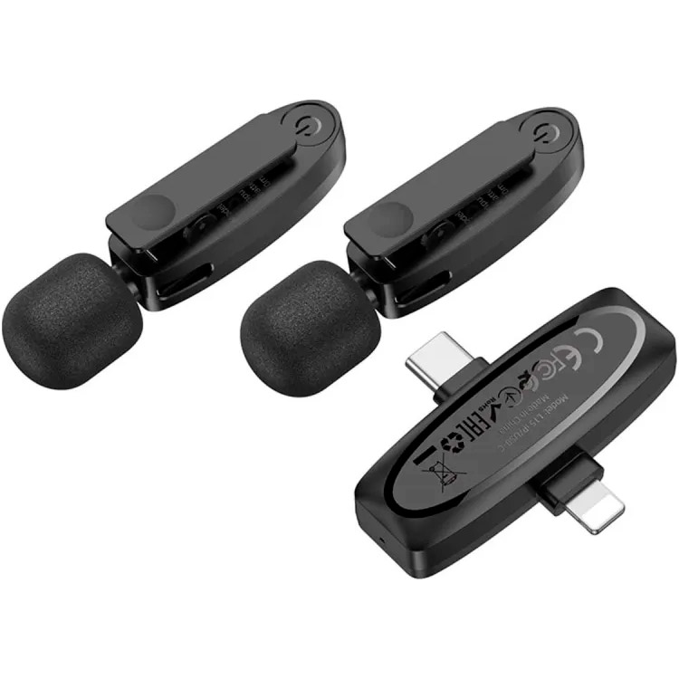 Беспроводной петличный микрофон HOCO L15 Crystal Dual-mic Lightning/Type-C Black