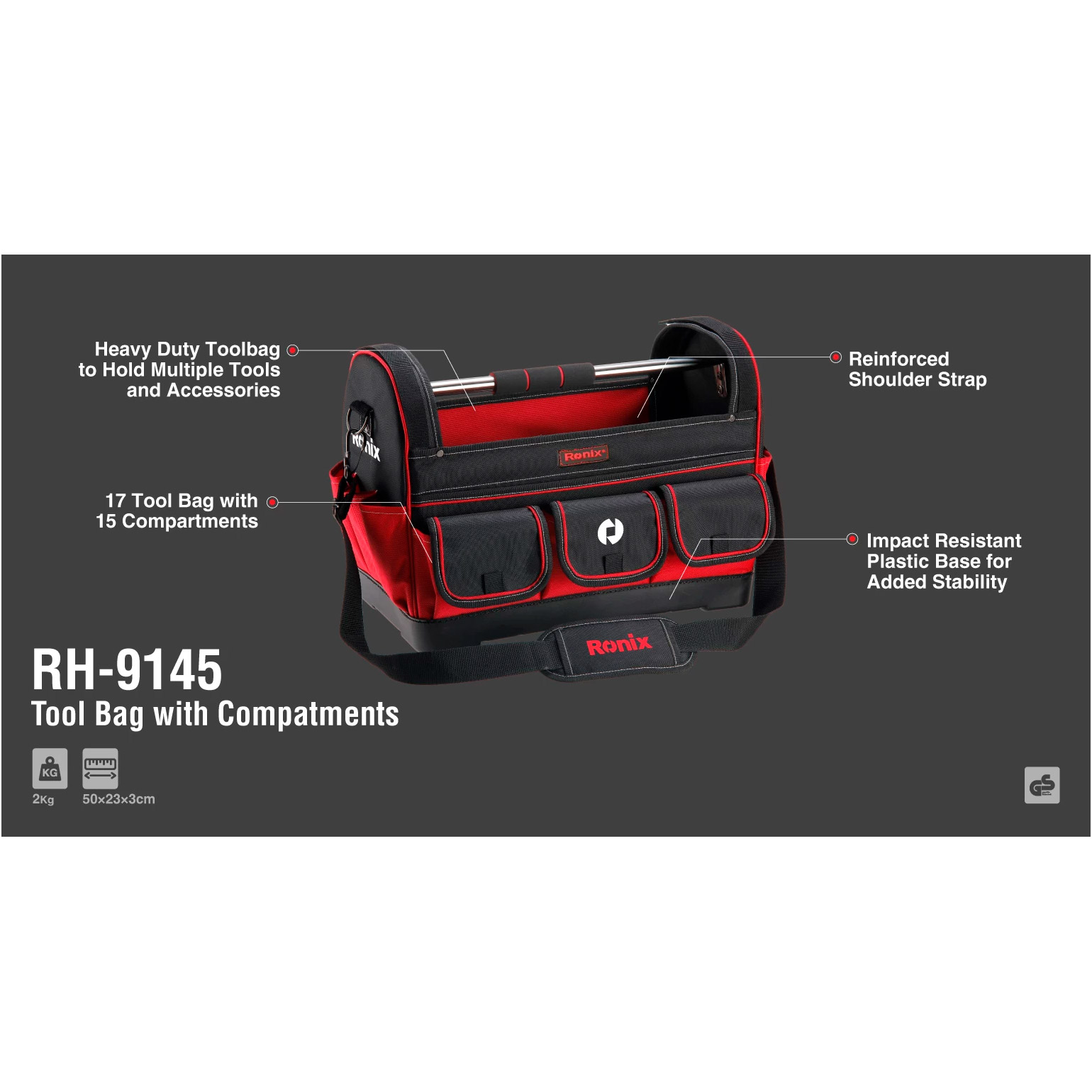Сумка для інструментів RONIX RH-9145 Tool Bag with 15 Сompartments 17 inch