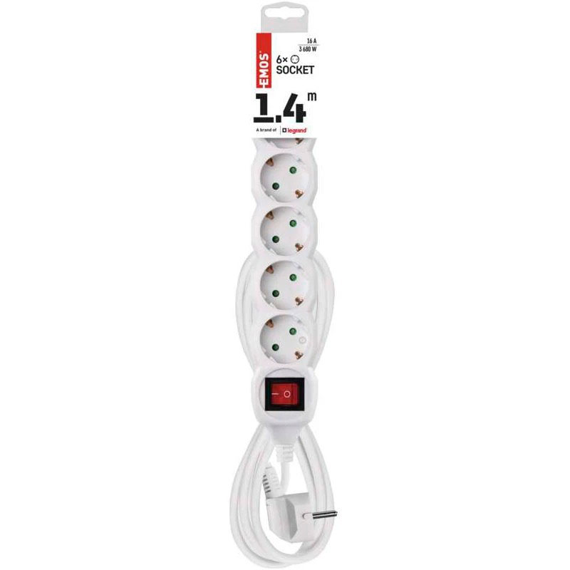 Сетевой фильтр EMOS P1621 White, 6 розеток, 1.4м