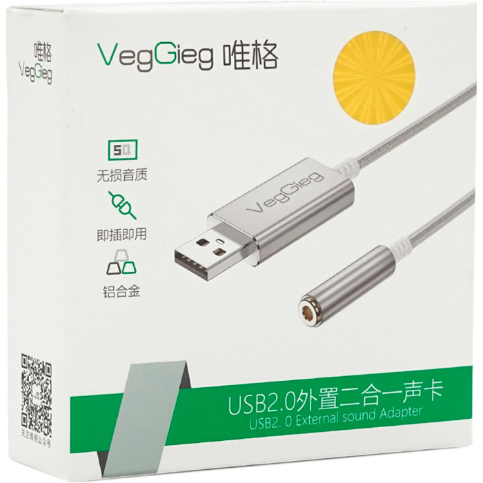 Внешняя звуковая карта VEGGIEG V-K202 USB2.0 External Sound Adapter