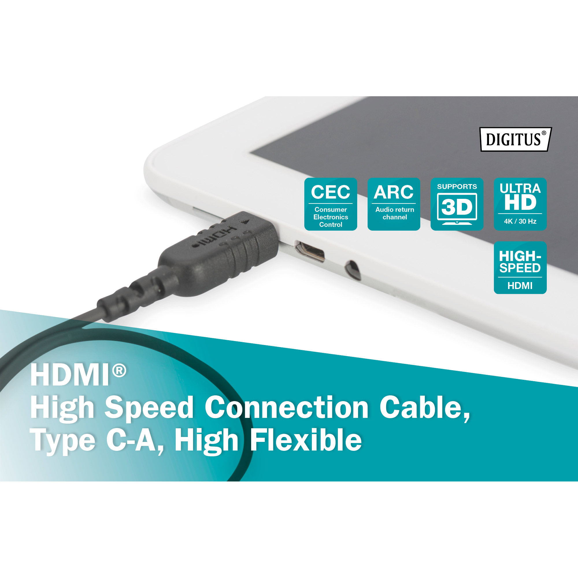 Кабель оптичний (AOC) DIGITUS High Speed, HighFlex Connection Cable HDMI - Mini-HDMI 2м Black (DB-330121-020-S)