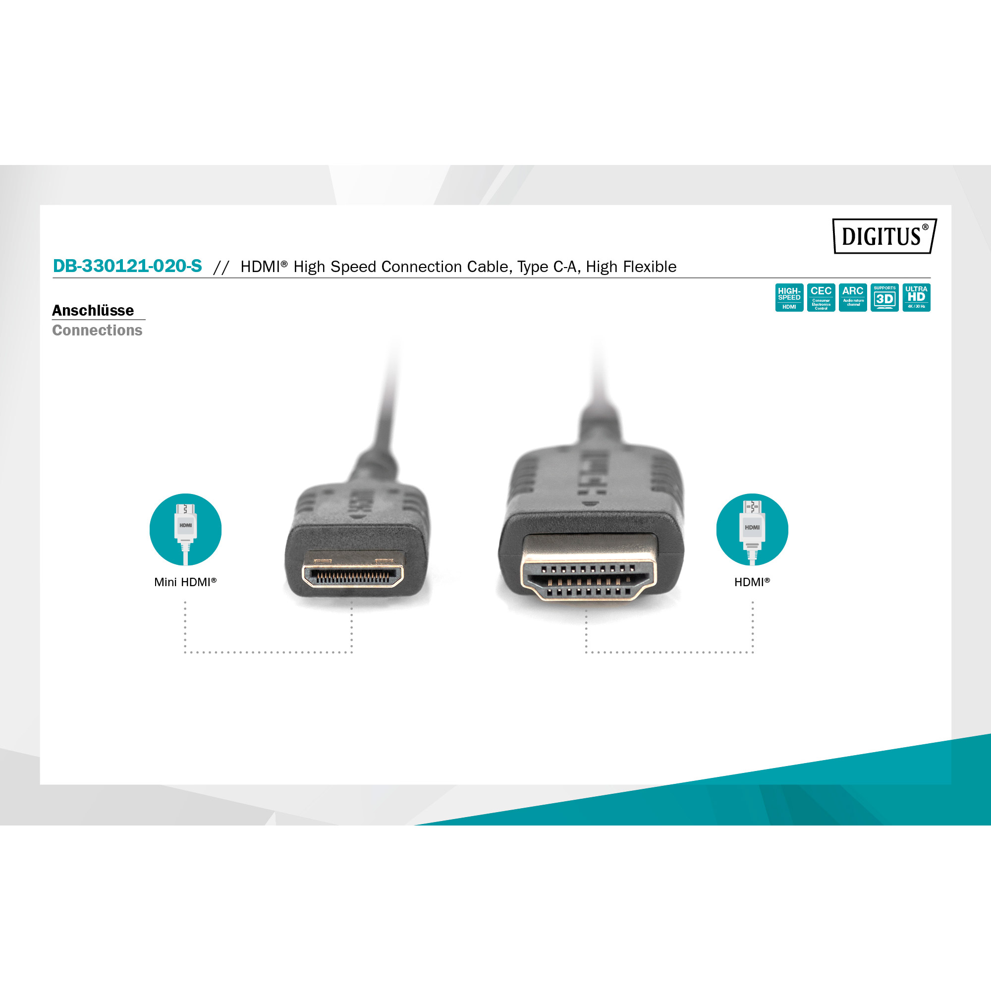 Кабель оптичний (AOC) DIGITUS High Speed, HighFlex Connection Cable HDMI - Mini-HDMI 2м Black (DB-330121-020-S)