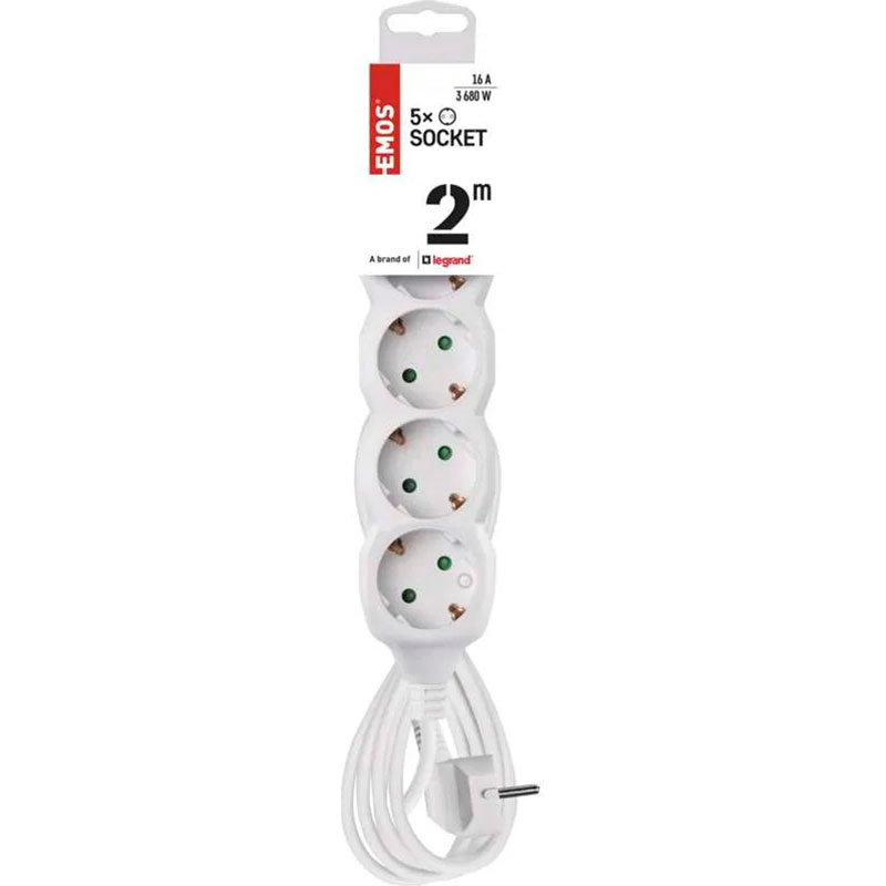 Подовжувач EMOS P0522 White, 5 розеток, 2м