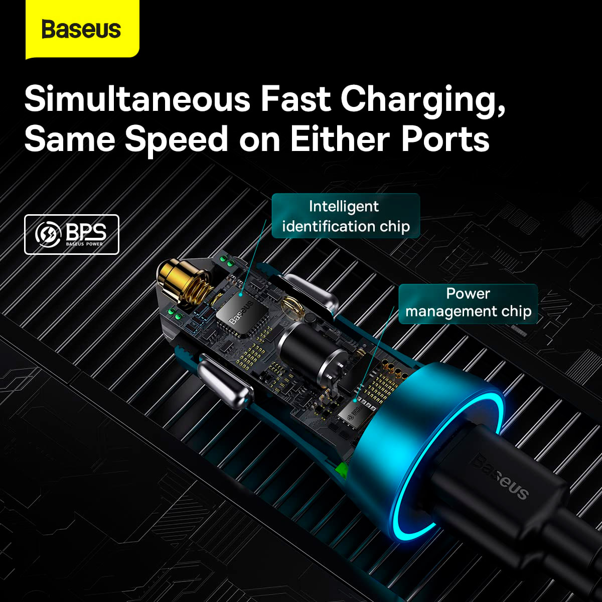 Автомобільний зарядний пристрій BASEUS Golden Contactor Pro Dual Fast Charger Car Charger C+C 40W Blue (CGJP000003)