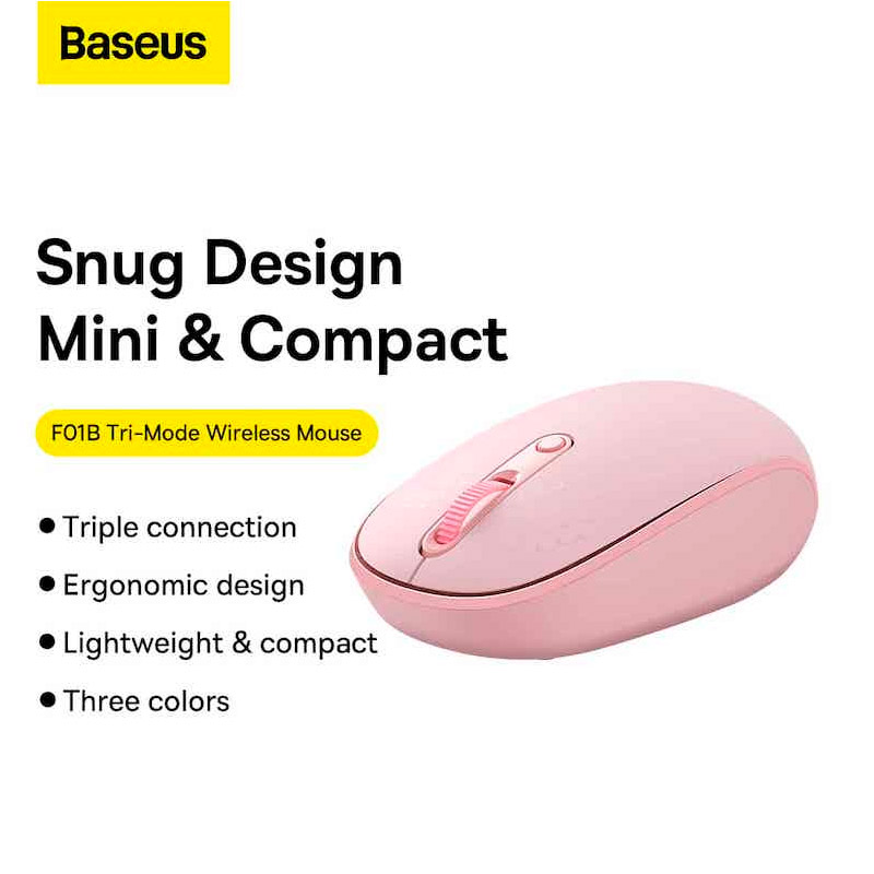 Миша BASEUS F01B Tri-Mode Wireless Mouse Baby Pink (B01055503413-00)