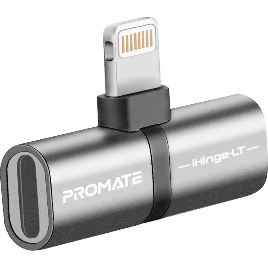 Адаптер PROMATE IHinge-LT 2-in-1 Audio & Charging Adaptor with Lightning Connector Gray