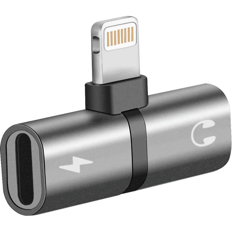 Адаптер PROMATE IHinge-LT 2-in-1 Audio & Charging Adaptor with Lightning Connector Gray