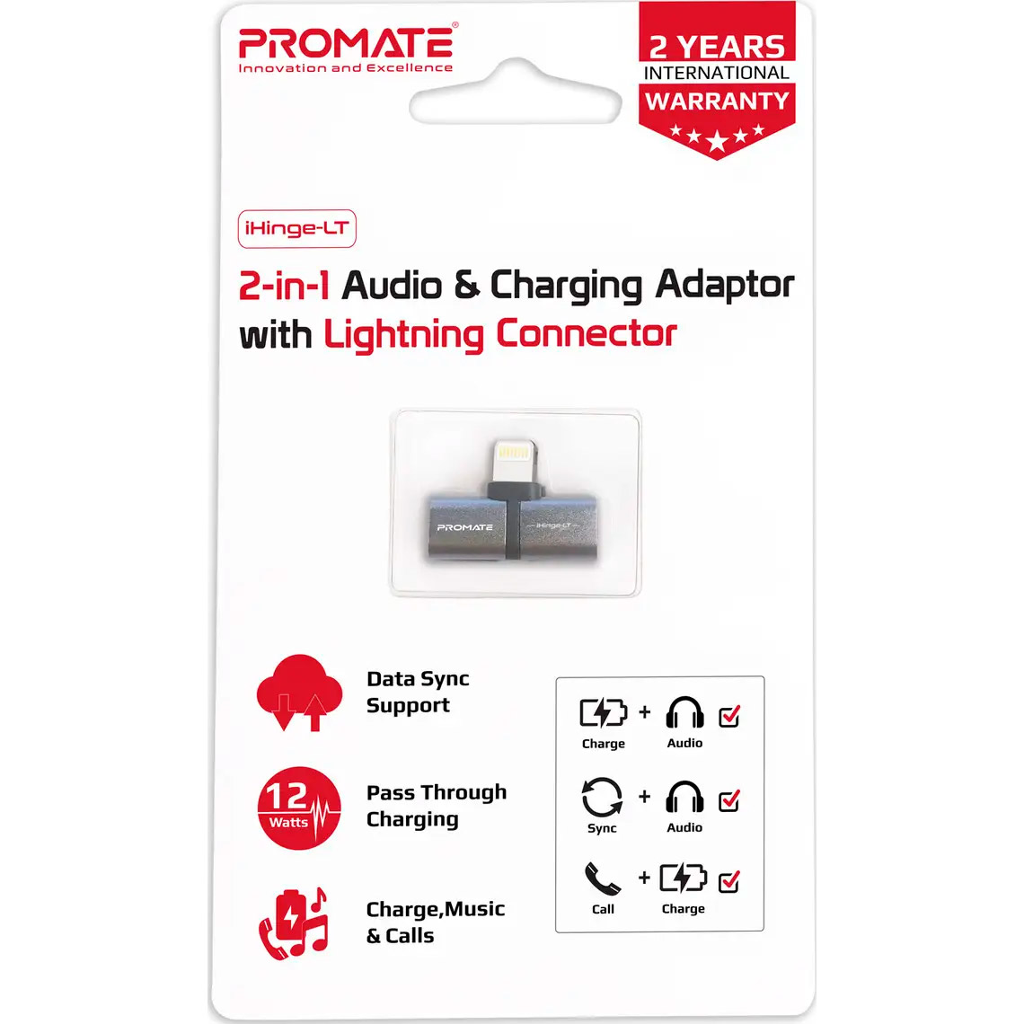 Адаптер PROMATE IHinge-LT 2-in-1 Audio & Charging Adaptor with Lightning Connector Gray