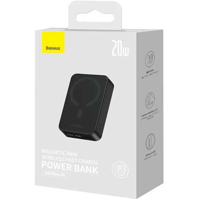 Повербанк MagSafe BASEUS Magnetic Mini Wireless Fast Charge 20W 20000mAh Black (PPCX150001)