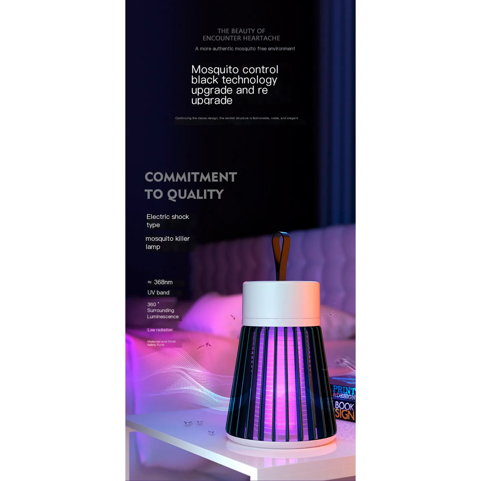 Лампа-знищувач комах VOLTRONIC Electric Shock Mosquito Killing Lamp 1200mAh