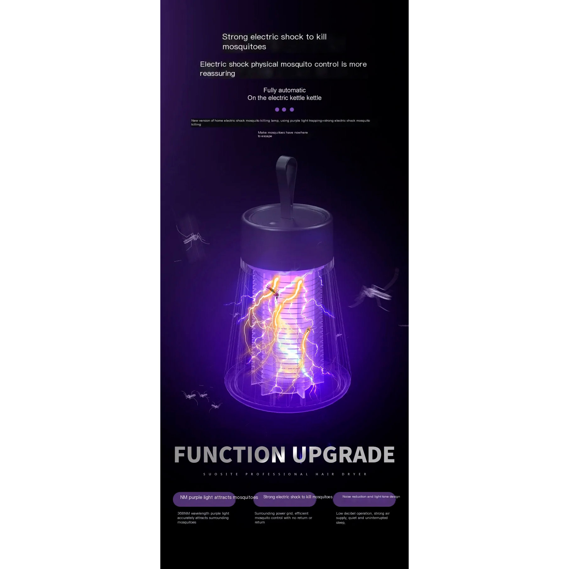 Лампа-знищувач комах VOLTRONIC Electric Shock Mosquito Killing Lamp 800mAh