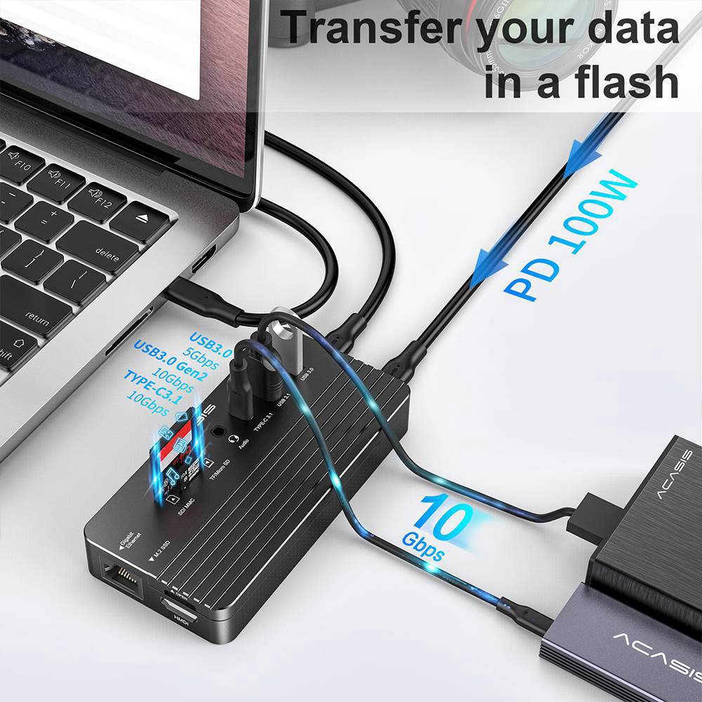 Порт-репликатор ACASIS CM073 Swappable High-Speed SSD Storage & 10-in-1 Hub Docking Station Black