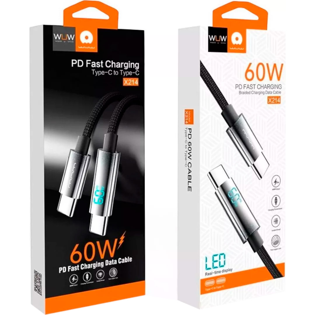 Кабель WUW X214 Type-C to Type-C PD 60W 1м Black