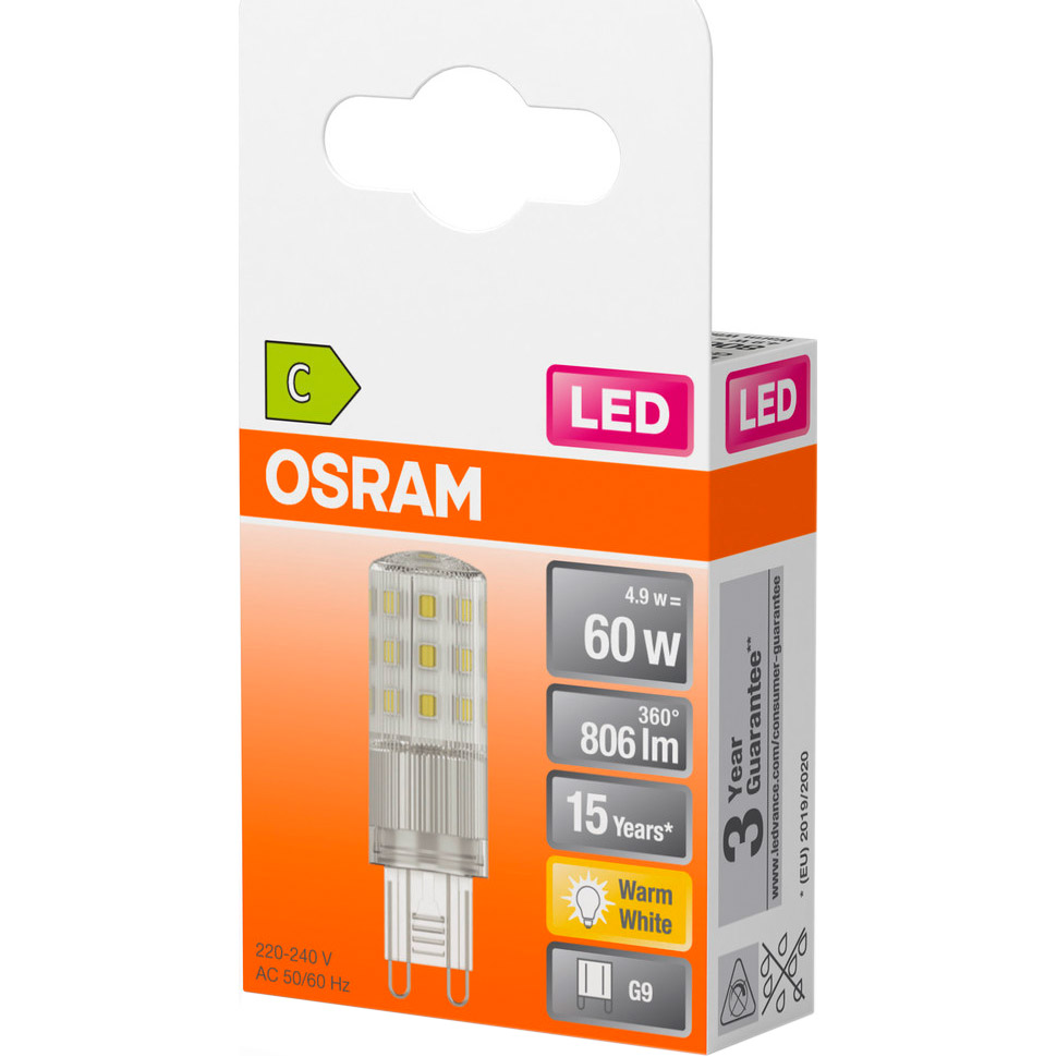 Лампочка LED OSRAM PIN60 G9 4.9W 2700K 220V (4058075840522)