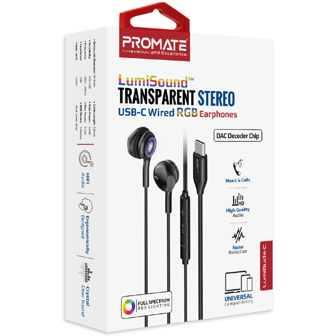 Наушники PROMATE LumiBuds-C Black
